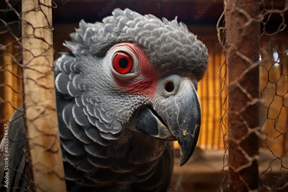 Obraz premium a gray parrot looking from its cage