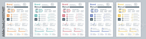 DIN A3 business brand manual templates set. Company identity brochure page with infographic financial data. Marketing research, and commercial offer. Vector layout design for poster, cover, brochure