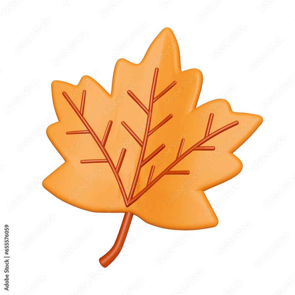 Obraz premium 3d Autumn maple leaf. Golden fall. Season decoration. icon isolated on gray background. 3d rendering illustration. Clipping path.