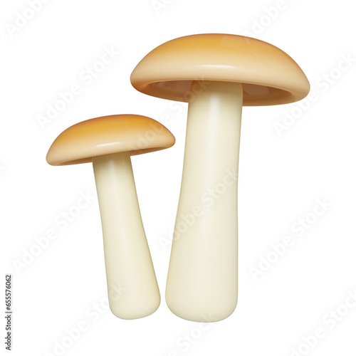 3d Autumn mushroom. Golden fall. Season decoration. icon isolated on gray background. 3d rendering illustration. Clipping path.