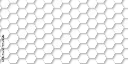 Fototapeta Naklejka Na Ścianę i Meble -  Seamless pattern with hexagons White Hexagonal Background. Computer digital drawing, background with hexagons, abstract background. 3D Futuristic abstract honeycomb mosaic white background.