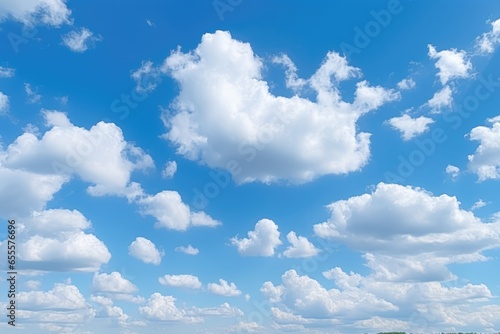 fluffy cloud formations in a clear blue sky