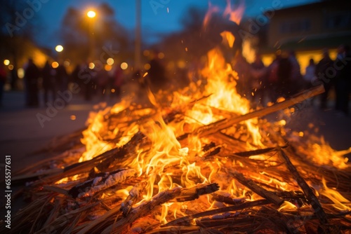flames from a bonfire at a parade site © altitudevisual