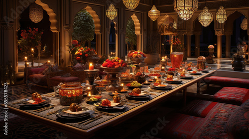 Magnificent Arabic Style Dining Room  Long Table  Gold Accents