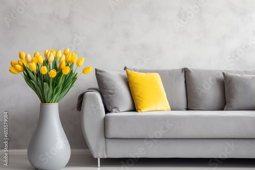 yellow flowers in the living room and sofa