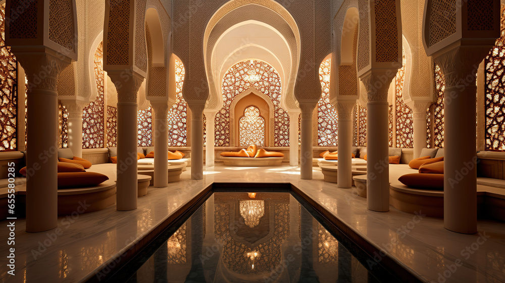 Traditional Arabic Hammam (Bath) With Intricate Tiles, Mosaic Patterns