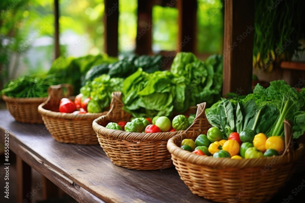 baskets filled with fresh organic vegetables baskets filled with fresh organic vegetables