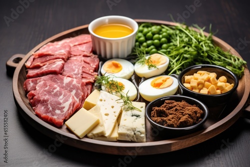 high-protein meal plate for ketogenic diet meat  eggs  cheese