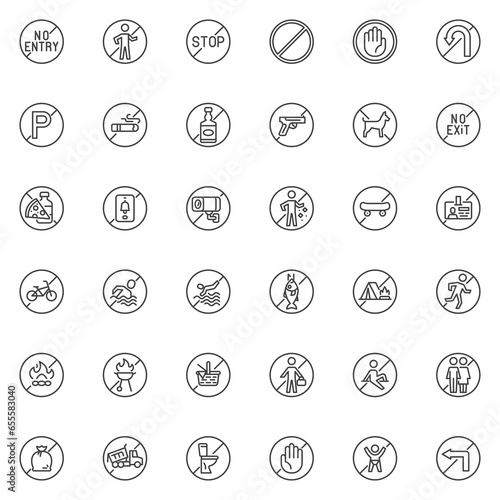 Prohibition signs line icons set