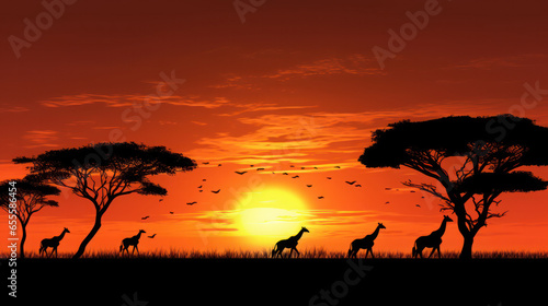 Silhouette Animals safari in the sunset © EmmaStock