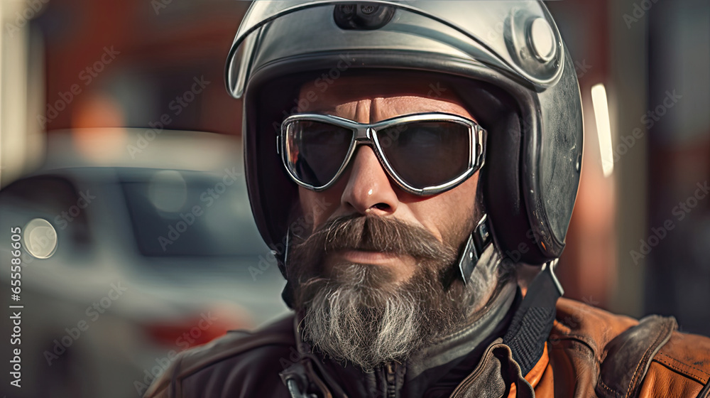 A handsome man in motorcycle helmet. Generative Ai A handsome man in motorcycle helmet. Generative Ai