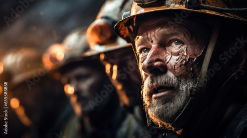 Close-up workers at work in the mine