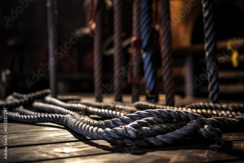 hand grips and ropes of an obstacle course