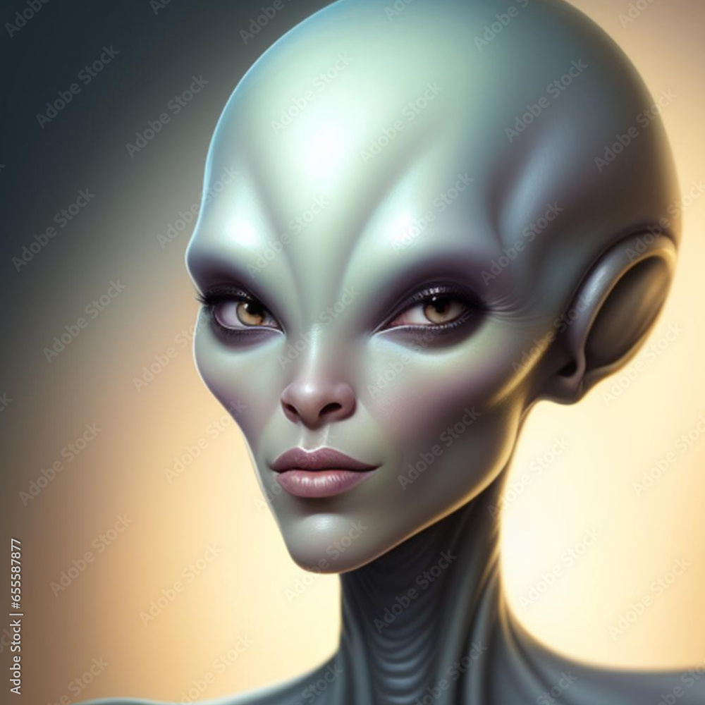 Portrait of a female alien being from another planet.  Generative AI