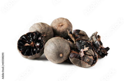 black dry persian lime loomi amani isolated on white background. black dry persian lime loomi amani isolated. group of black dry persian lime loomi amani isolated © boommaval