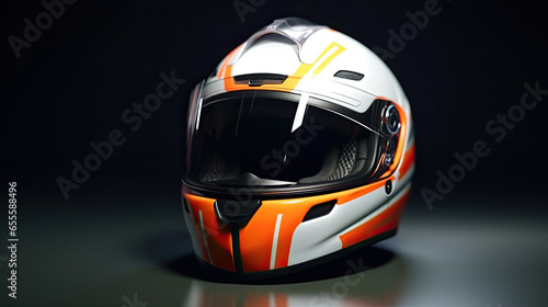 Racer helmet on asphalt, karting sport concept. Generative Ai