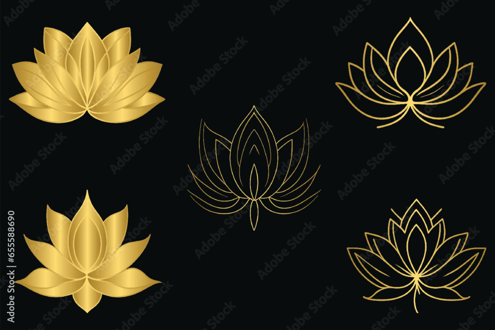 Set of golden lotus flowers