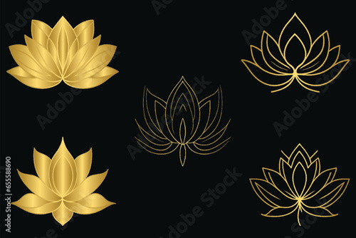 Set of golden lotus flowers
