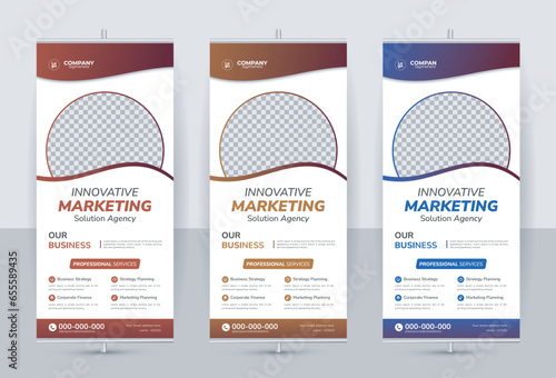 Modern creative corporate business standee x rollup pullup signage retractable banner with multiple trendy gradient colors design vector bundle template
