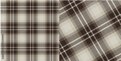 Vector checkered pattern or plaid pattern in dark brown, white and brown. Tartan, textured seamless twill for flannel shirts, duvet covers, other autumn winter textile mills.
Vector Format