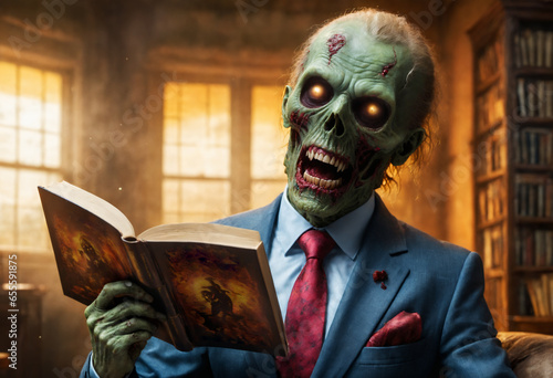 Zombie reads book. Generati...