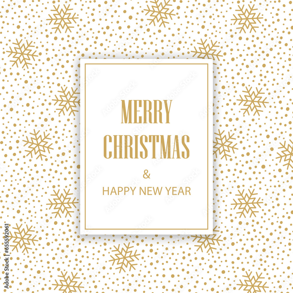 Merry Christmas and New Year greeting card with golden snowflakes on a background. Winter vector illustration for your design.