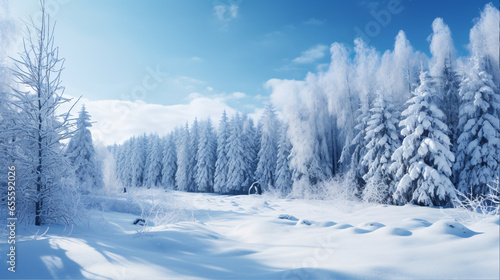 Christmas landscape beautiful winter scenery with christmas trees and snow © ni