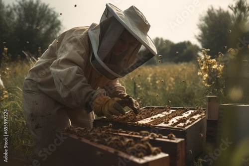 beekeeper honey collector, bee keeper. Created with AI.