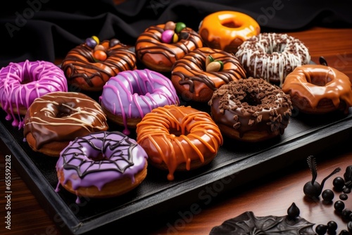 Fotografija halloween-themed doughnuts with various icing designs