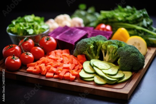 cut fresh vegetables on a chopping board
