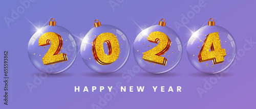 2024 happy new year 3d glittery golden typography banner background