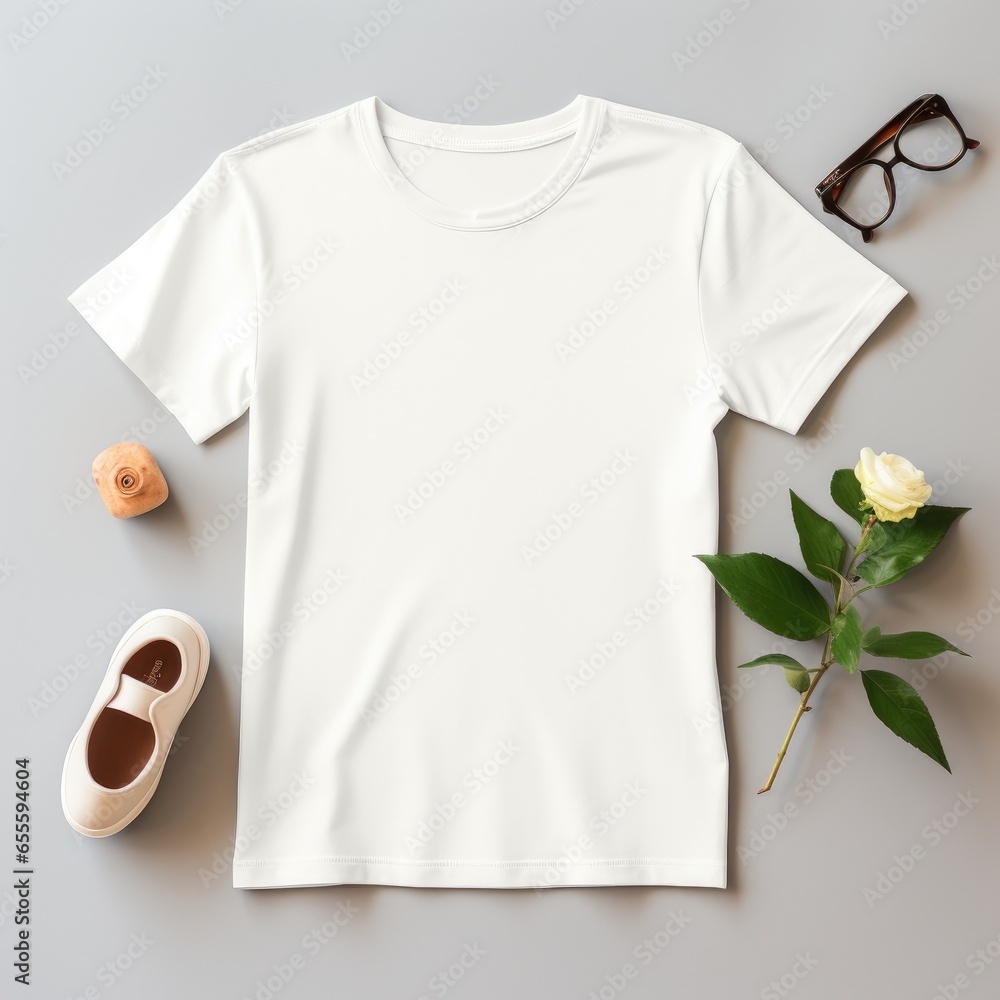 Blank t shirt mockup. Template blank shirt top view. background with composition frame. AI Generative. Blank t shirt mockup. Template blank shirt top view. background with composition frame. AI Generative.