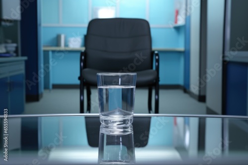 glass of water placed in front of interviewers chair