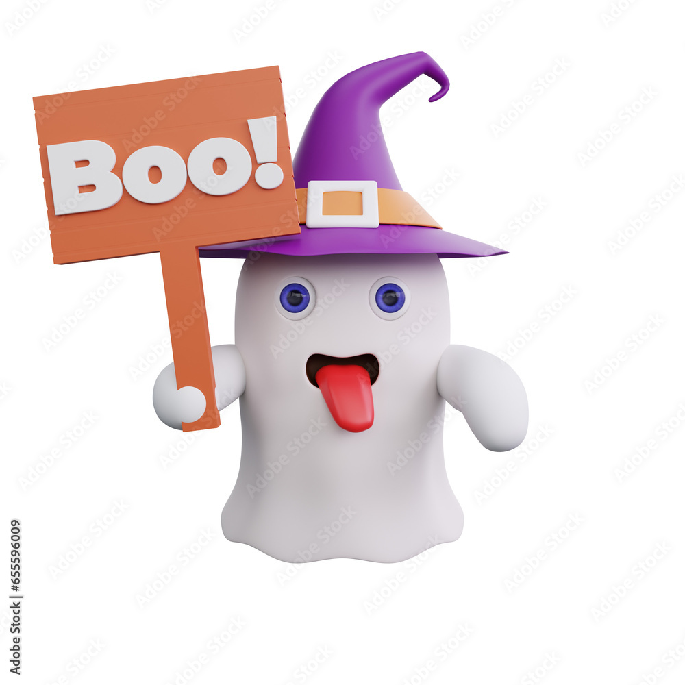 3D Ghost holding a sign that says boo halloween 3D Ghost holding a sign that says boo halloween