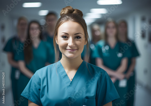 Team of proud female doctors. Generative AI