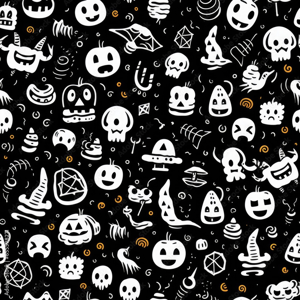 simple seamless doodle halloween themed pattern. AI Generative. simple seamless doodle halloween themed pattern. AI Generative.