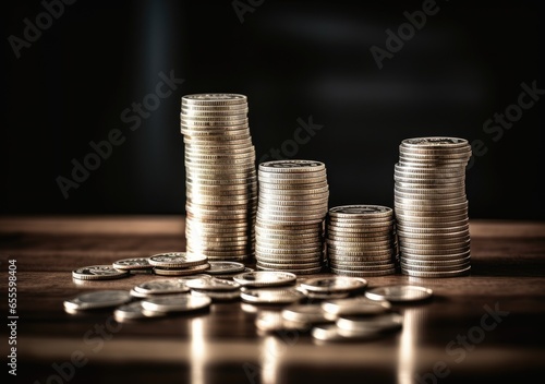 Wallpaper Mural pile of silver coins stack and growing money graph on rows. Income, profits, finance, Investment, Interest and Saving money concept. AI Generative. Torontodigital.ca