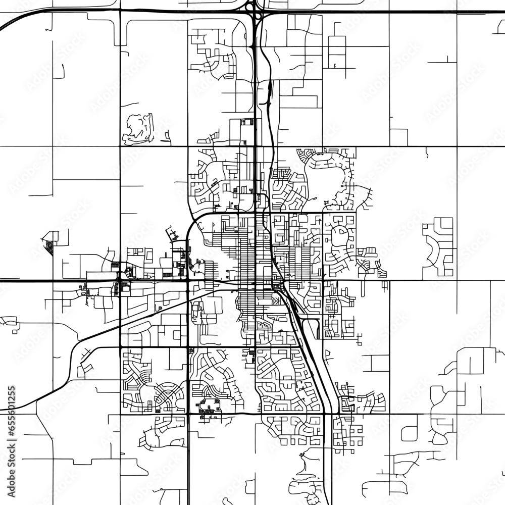 Naklejka premium Square (1:1 aspect ratio) Vector city map of Grande Prairie Alberta in Canada on a white background.
