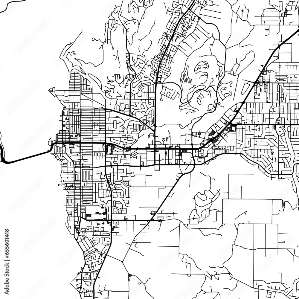 Naklejka premium Square (1:1 aspect ratio) Vector city map of Kelowna British Columbia in Canada on a white background.