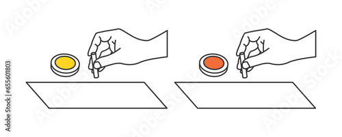 シンプルイラスト　紙に印鑑をつくイメージ　朱肉あり