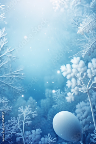 Beautiful abstract winter christmas background with snowflakes and plants in hoarfrost © GustavsMD
