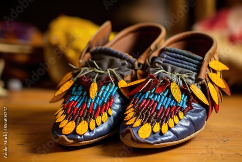 a close-up view of handmade moccasins photo