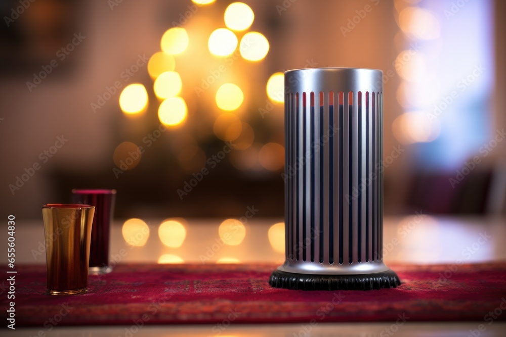 Fototapeta premium digital assistant device with blurred menorah in background