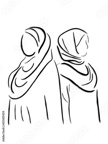 line art vector of hijabi women. Arabian culture and rich heritage. Muslim women. hijabi friends