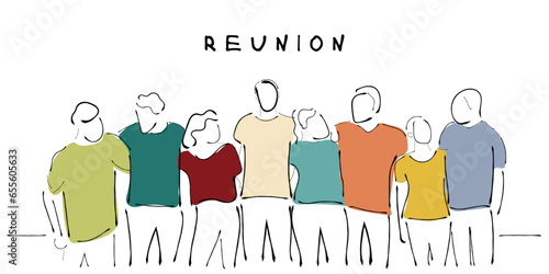 friends reunion line art vector