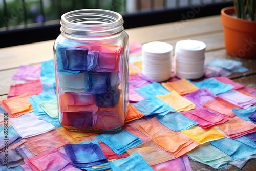 jar of mod podge next to tissue paper squares photo