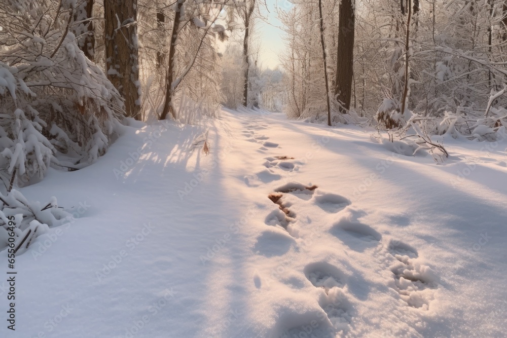 Obraz premium faint 2021 footprint on a snowy path