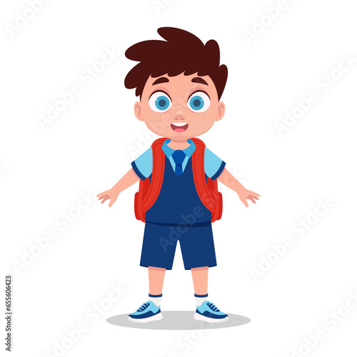 Happy child schoolboy in school uniform