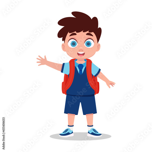 Happy child schoolboy in school uniform