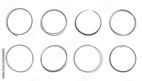 Doodle drawings, round frames, isolated on white